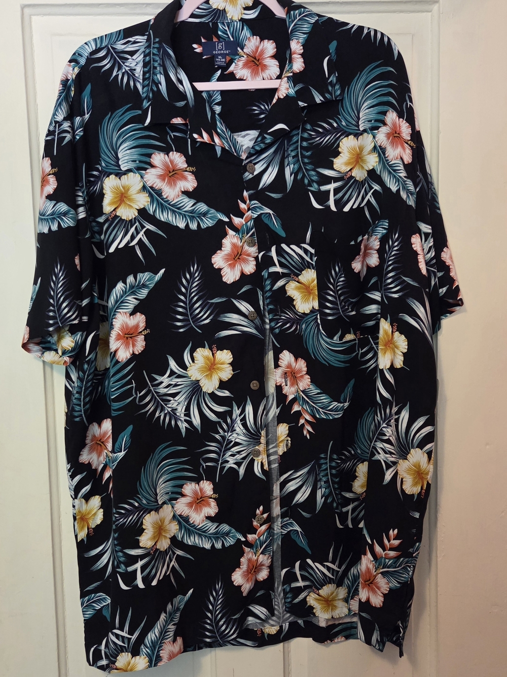 George Black Floral Button-Up Shirt with Yellow & Pink Blooms
